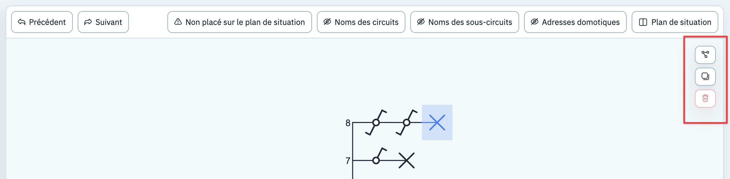 Barre d'outils de sélection du schéma unifilaire