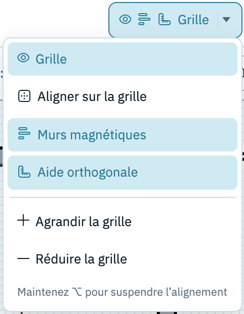 menu Grille avec l'aide orthogonale