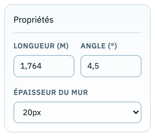 longueur et angle dans le panneau de paramètres