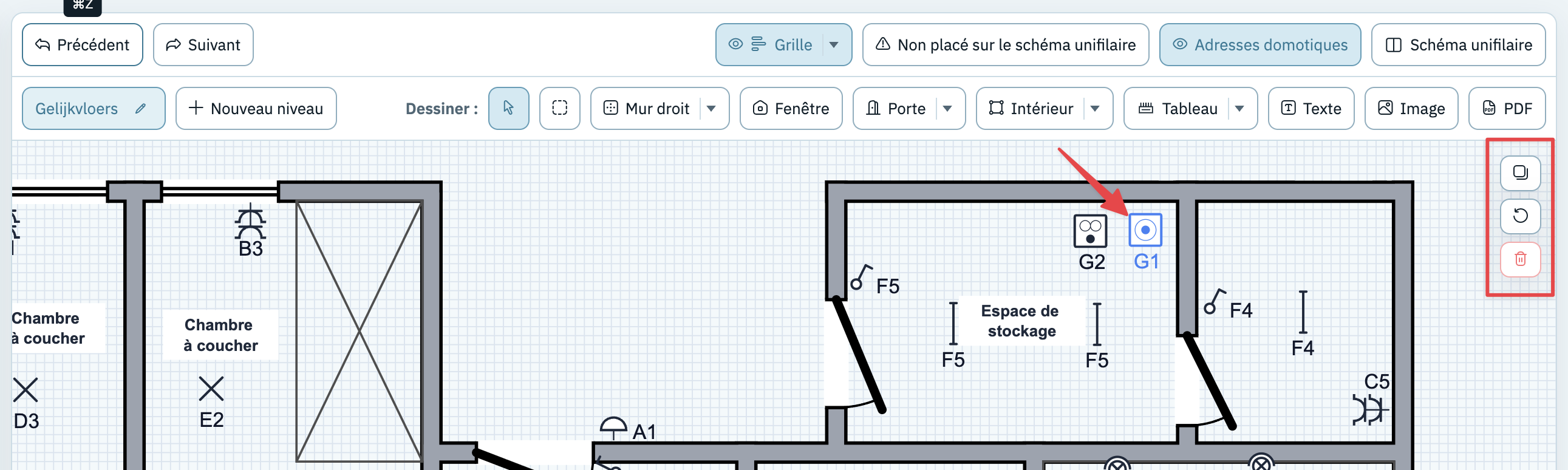 Barre d'outils de sélection du plan de situation