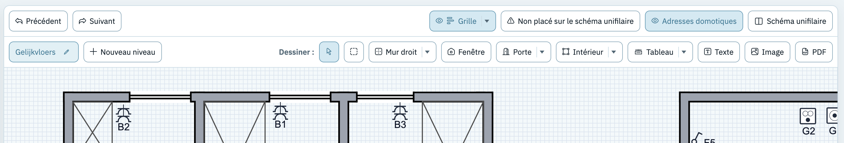 Barre d'outils du plan de situation
